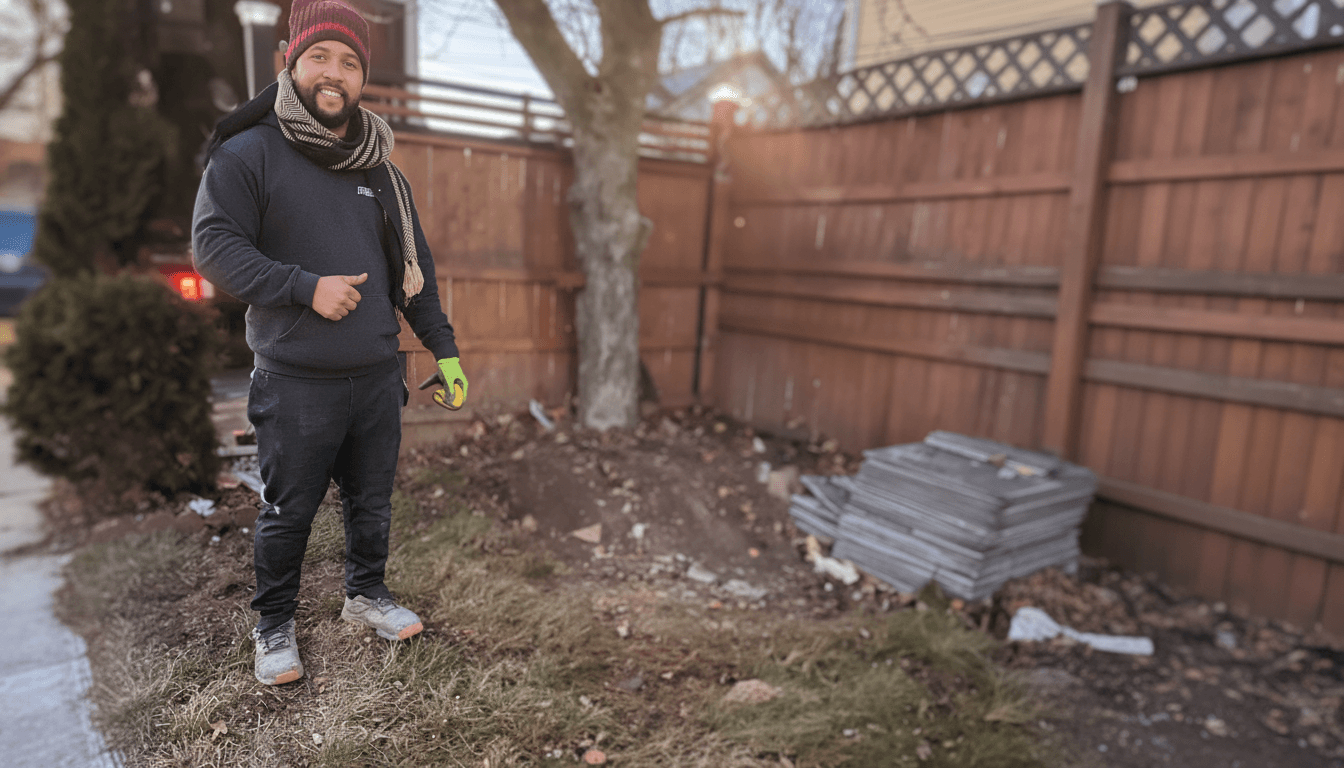 Happy customers after a junk removal job