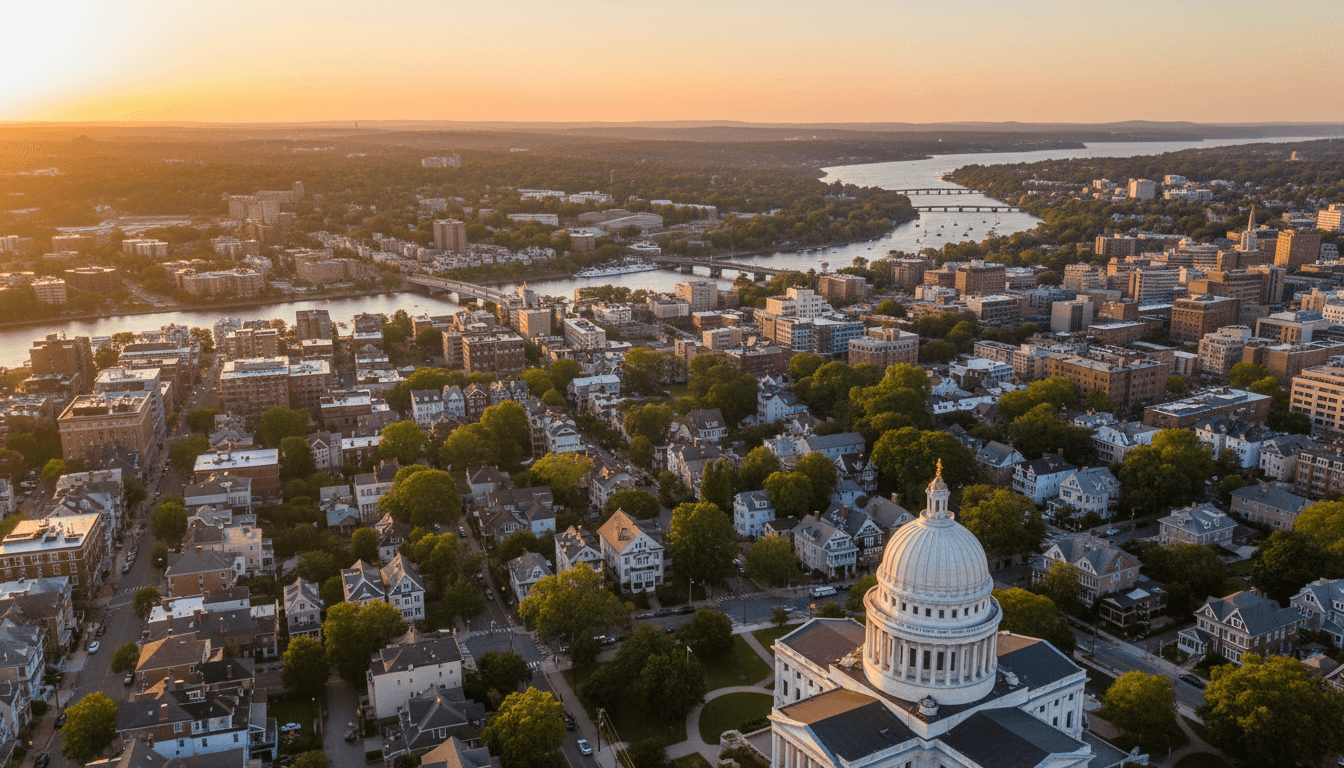 Aerial view of Rhode Island neighborhoods